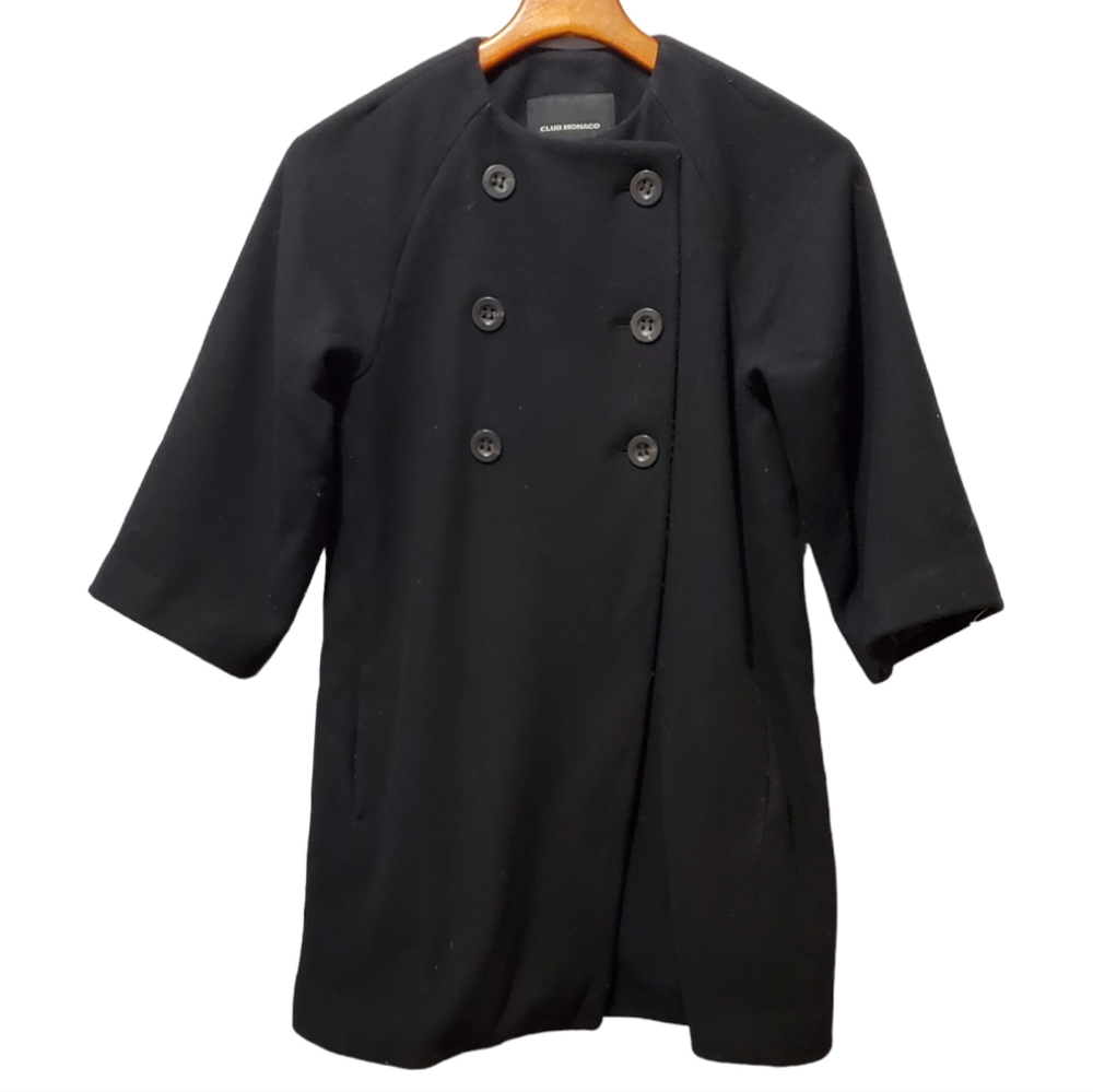 Club Monaco Black Triple Breasted Wool Pea coat